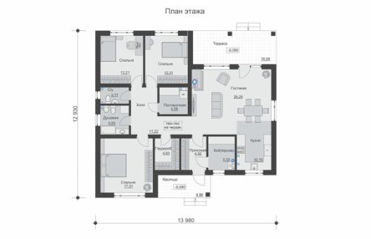 Одноэтажный с террасой, тремя спальнями и кухней-гостиной